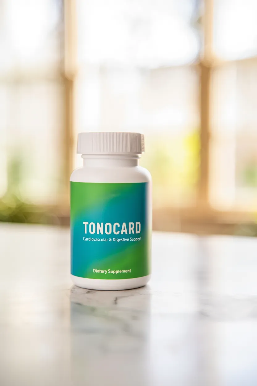 Tonocard dietary supplement bottle with natural botanical formula for cardiovascular and digestive support